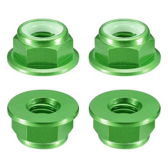 Uxcell Nylon Insert Hex Lock Nuts, 4pack - M6 x 1mm Aluminum Alloy Self-Locking Nut, Anodizing Flange Lock Nut for Fasteners(Green)