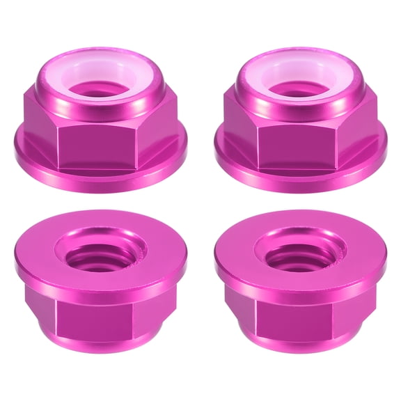 Uxcell Nylon Insert Hex Lock Nuts, 4pack - M6 x 1mm Aluminum Alloy Self-Locking Nut, Anodizing Flange Lock Nut for Fasteners(Pink)