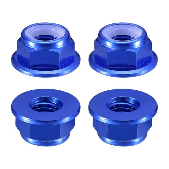 Uxcell Nylon Insert Hex Lock Nuts, 4pack - M6 x 1mm Aluminum Alloy Self-Locking Nut, Anodizing Flange Lock Nut for Fasteners(Sapphire Blue)