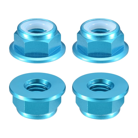 Uxcell Nylon Insert Hex Lock Nuts, 4pack - M6 x 1mm Aluminum Alloy Self-Locking Nut, Anodizing Flange Lock Nut for Fasteners(Sky Blue)