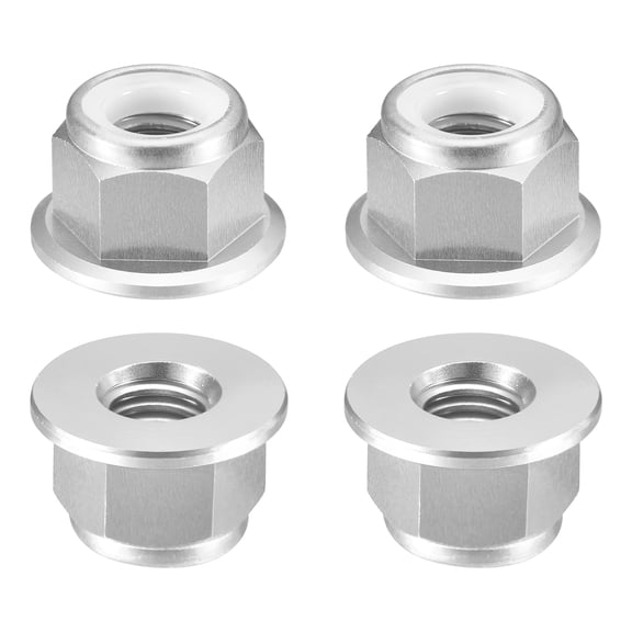Uxcell Nylon Insert Hex Lock Nuts, 4pack - M8 x 1.25mm Aluminum Alloy Self-Locking Nut, Anodizing Flange Lock Nut for Fasteners(Bright Silver)