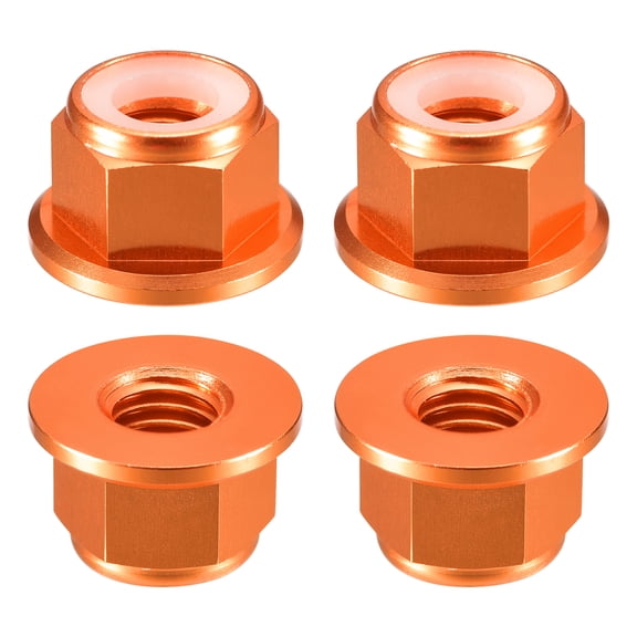Uxcell Nylon Insert Hex Lock Nuts, 4pack - M8 x 1.25mm Aluminum Alloy Self-Locking Nut, Anodizing Flange Lock Nut for Fasteners(Brown Orange)