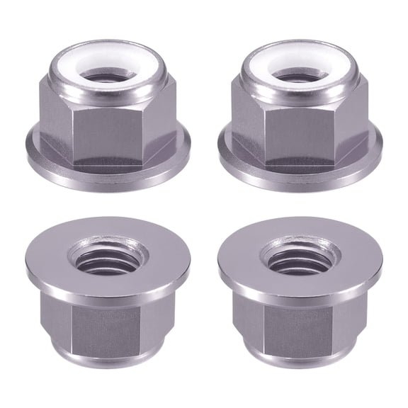 Uxcell Nylon Insert Hex Lock Nuts, 4pack - M8 x 1.25mm Aluminum Alloy Self-Locking Nut, Anodizing Flange Lock Nut for Fasteners(Gray)