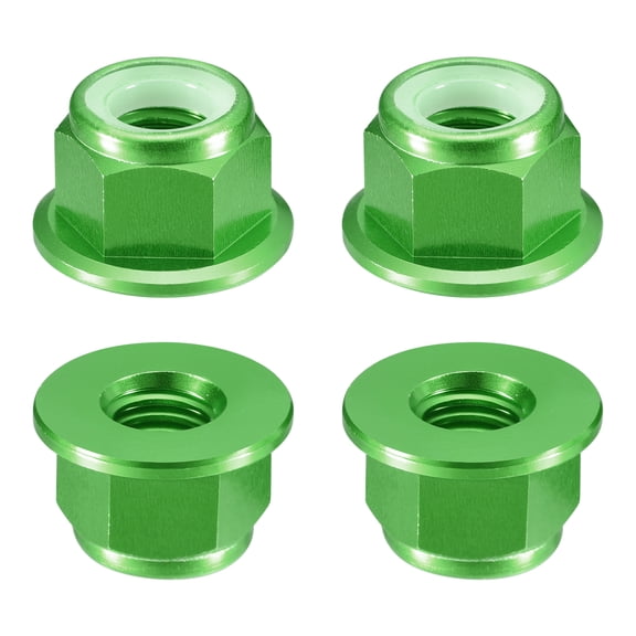 Uxcell Nylon Insert Hex Lock Nuts, 4pack - M8 x 1.25mm Aluminum Alloy Self-Locking Nut, Anodizing Flange Lock Nut for Fasteners(Green)