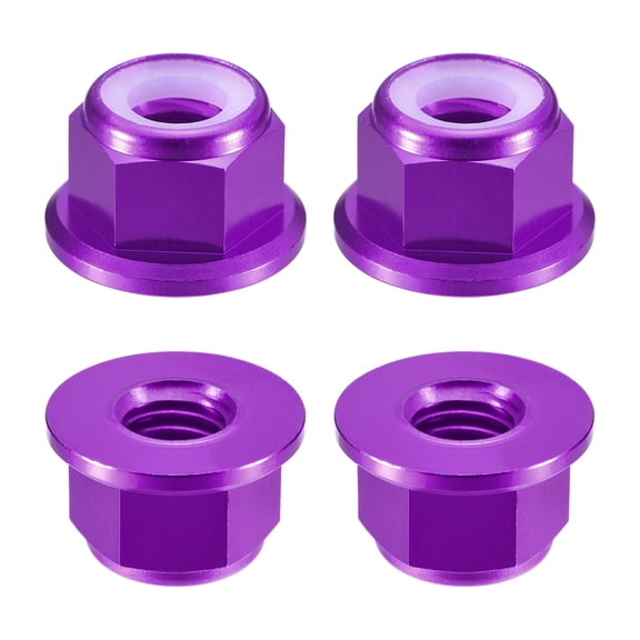 Uxcell Nylon Insert Hex Lock Nuts, 4pack - M8 x 1.25mm Aluminum Alloy Self-Locking Nut, Anodizing Flange Lock Nut for Fasteners(Purple)