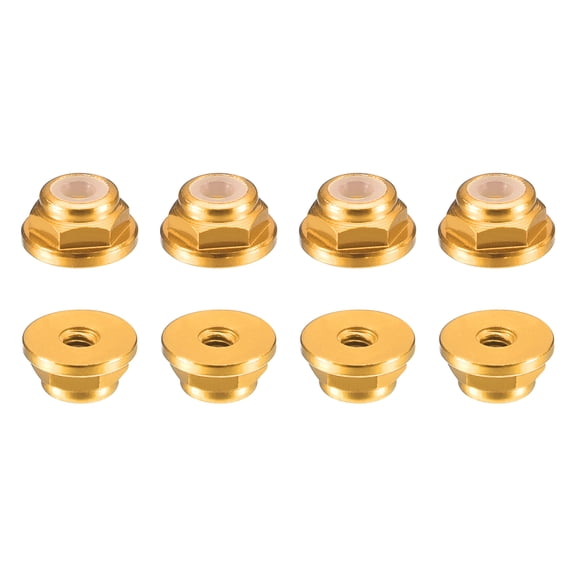 Uxcell Nylon Insert Hex Lock Nuts, 8pack - M2 x 0.4mm Aluminum Alloy Self-Locking Nut, Anodizing Flange Lock Nut for Fasteners(Gold Yellow)