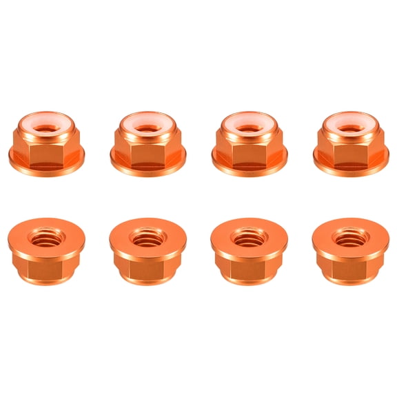Uxcell Nylon Insert Hex Lock Nuts, 8pack - M4 x 0.7mm Aluminum Alloy Self-Locking Nut, Anodizing Flange Lock Nut for Fasteners(Brown Orange)