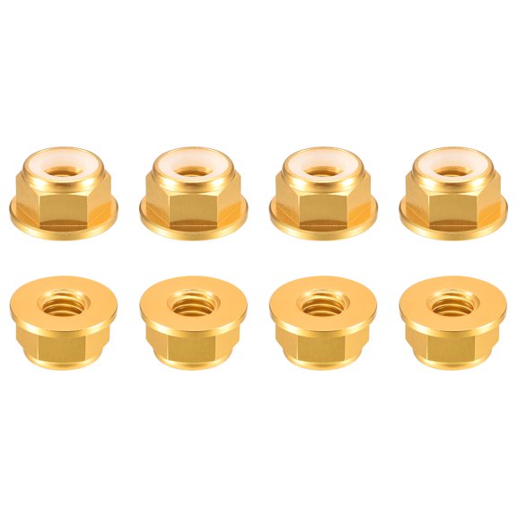 Uxcell Nylon Insert Hex Lock Nuts, 8pack - M4 x 0.7mm Aluminum Alloy Self-Locking Nut, Anodizing Flange Lock Nut for Fasteners(Gold Yellow)