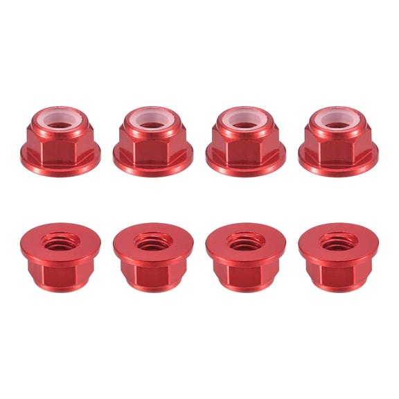 Uxcell Nylon Insert Hex Lock Nuts, 8pack - M4 x 0.7mm Aluminum Alloy Self-Locking Nut, Anodizing Flange Lock Nut for Fasteners(Wine Red)