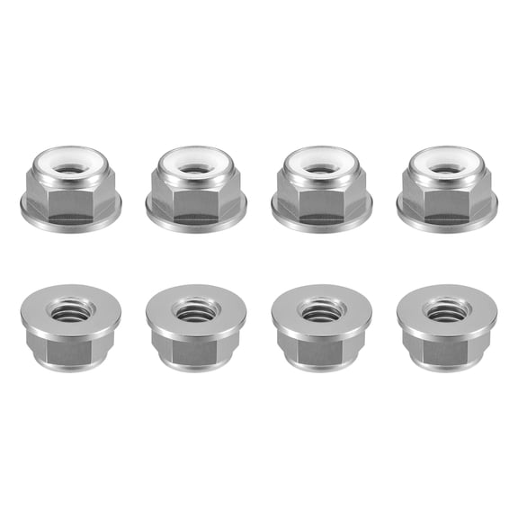 Uxcell Nylon Insert Hex Lock Nuts, 8pack - M5 x 0.8mm Aluminum Alloy Self-Locking Nut, Anodizing Flange Lock Nut for Fasteners(Gray)