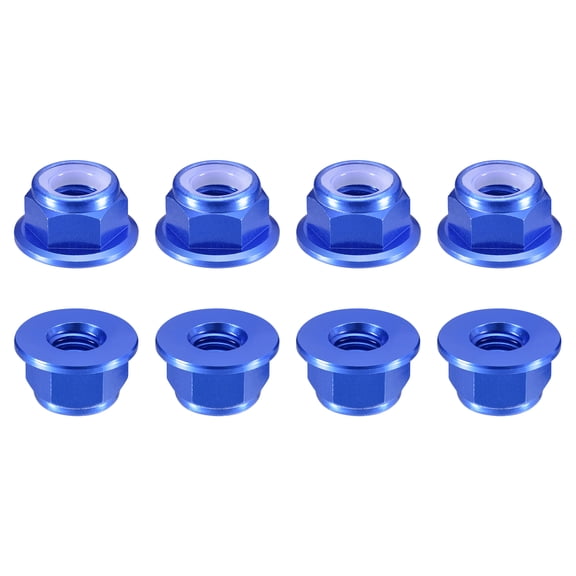 Uxcell Nylon Insert Hex Lock Nuts, 8pack - M5 x 0.8mm Aluminum Alloy Self-Locking Nut, Anodizing Flange Lock Nut for Fasteners(Sapphire Blue)