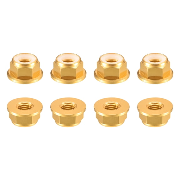 Uxcell Nylon Insert Hex Lock Nuts, 8pack - M6 x 1mm Aluminum Alloy Self-Locking Nut, Anodizing Flange Lock Nut for Fasteners(Gold Yellow)