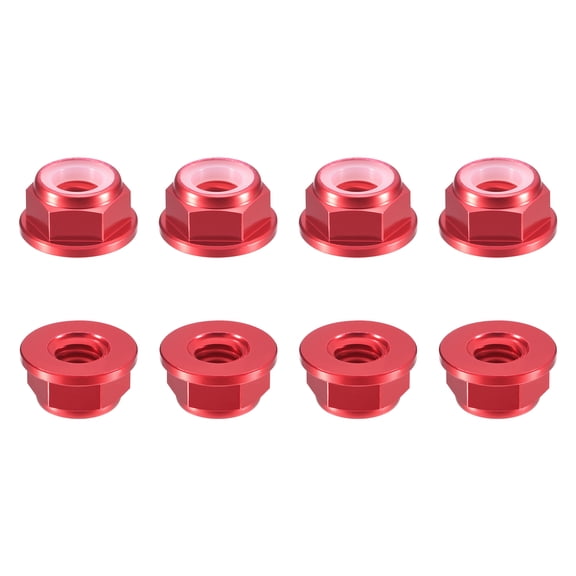Uxcell Nylon Insert Hex Lock Nuts, 8pack - M6 x 1mm Aluminum Alloy Self-Locking Nut, Anodizing Flange Lock Nut for Fasteners(Wine Red)