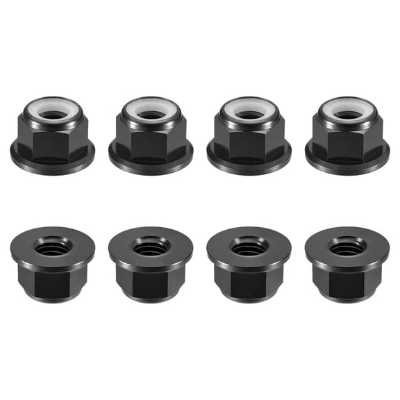 Uxcell Nylon Insert Hex Lock Nuts, 8pack - M8 x 1.25mm Aluminum Alloy Self-Locking Nut, Anodizing Flange Lock Nut for Fasteners(Bright Black)