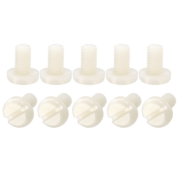 Uxcell Nylon Machine Screws, M6x10mm Slotted Pan Head Fasteners Bolts, White 50Pack