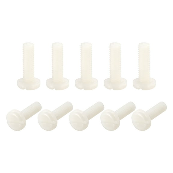 Uxcell Nylon Machine Screws, M6x20mm Slotted Pan Head Fasteners Bolts, White 25Pack