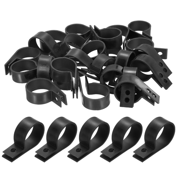 Uxcell Nylon Plastic Cable Clamps 1 Inch, 25 Pcs R-Type Wire Clips Clamps Fasteners for Cable Conduit Organizer Mounting, Black