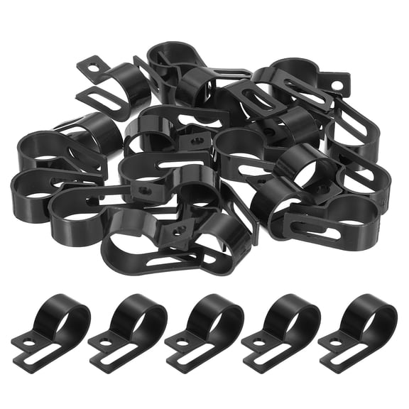Uxcell Nylon Plastic Cable Clamps 3/4 Inch, 50 Pcs R-Type Wire Clips Clamps Fasteners for Cable Conduit Organizer Mounting, Black