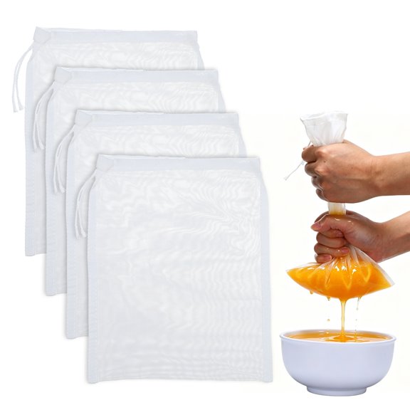 Uxcell Nylon Straining Bag 4 Pack, 7.87x5.91" Reusable Brew Bags Fine 200 Micron Mesh Drawstring Food Strainer Hop Brewing Mesh Strainer for Nut Milk Juice Cold Brew Wine Home Brewing