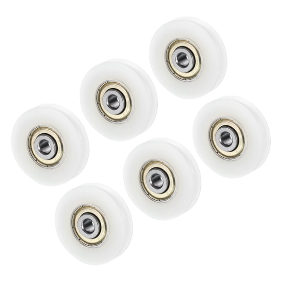 Uxcell Nylon U Groove Pulley Wheel 6x38x8.5mm Bearing Guide Track Sliding Conveyor Roller, White, 6 Pack