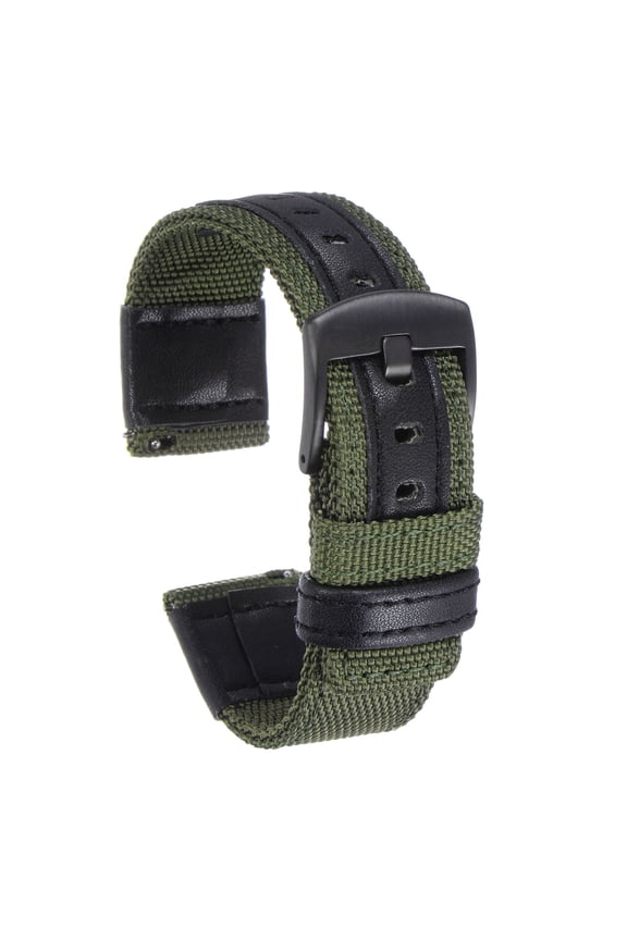 Nylon Watch Band 20mm Quick Release Canvas Watch Strap with Black Stainless Steel Buckle for Men, Navy Green