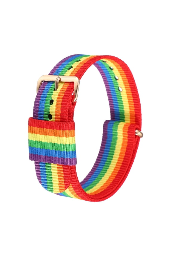 Nylon Watch Bands 18mm Soft Weave Watch Strap Quick Release 7 Stripe Wristband with Gold Stainless Steel Pin Buckle for Men and Women, Rainbow