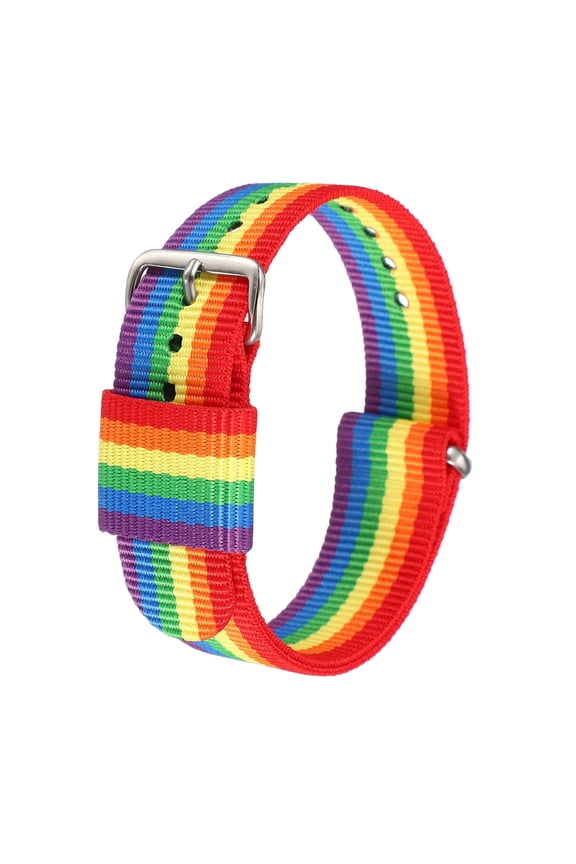 Nylon Watch Bands 22mm Soft Weave Watch Strap Quick Release 7 Stripe Wristband with Silver Stainless Steel Pin Buckle for Men and Women, Rainbow