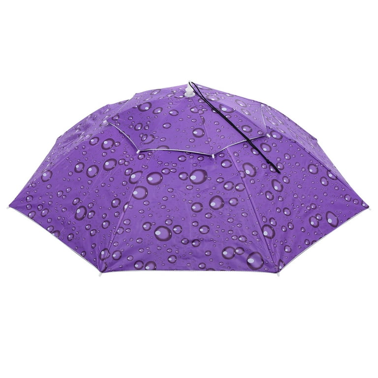 Uxcell OD 37.4 Umbrella Hat Oxford Fabric Folding Double Layer Sun Rain Cap with Adjustable Strip Purple