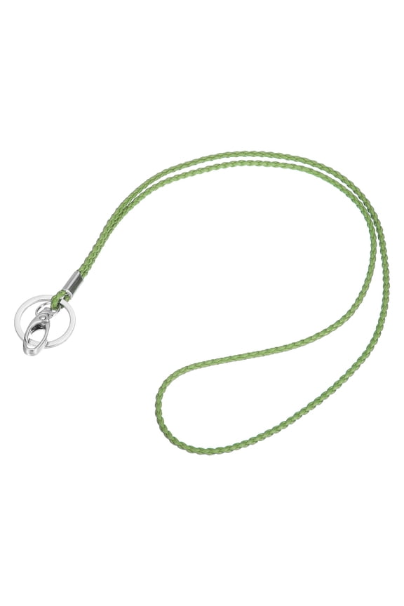 Office Leather Lanyards 19 Inch, Key Braided Lanyard Neck Necklace Strap with Clasp/Ring for Keys ID Badges, Green