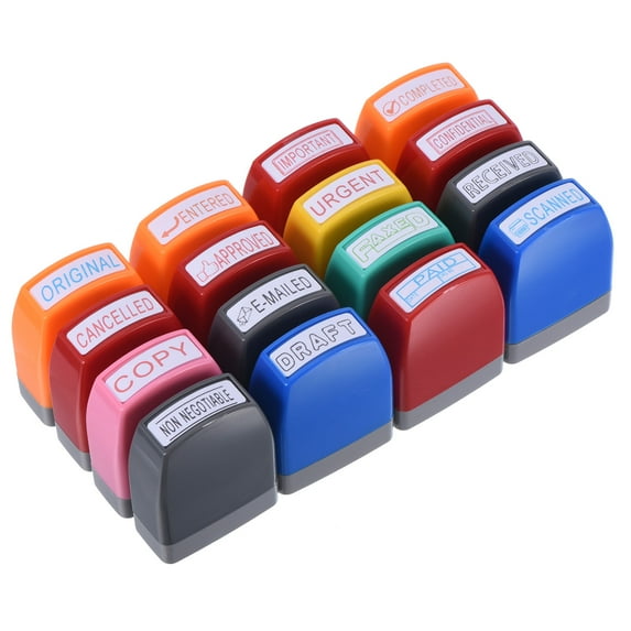 Uxcell Office Stamps Set Self Inking, 16 Pack Pre Inked Message Stamp Refillable Business Stamp Rubber Stamp