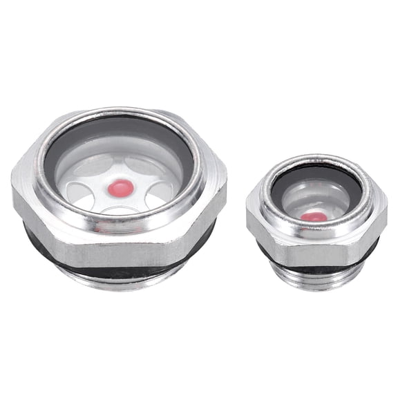 Uxcell Oil Sight Glass Threaded Alloy Oil Liquid Level Gauge Oil Indicator Tank Sighting Glass Silver 3/4", 3/8"