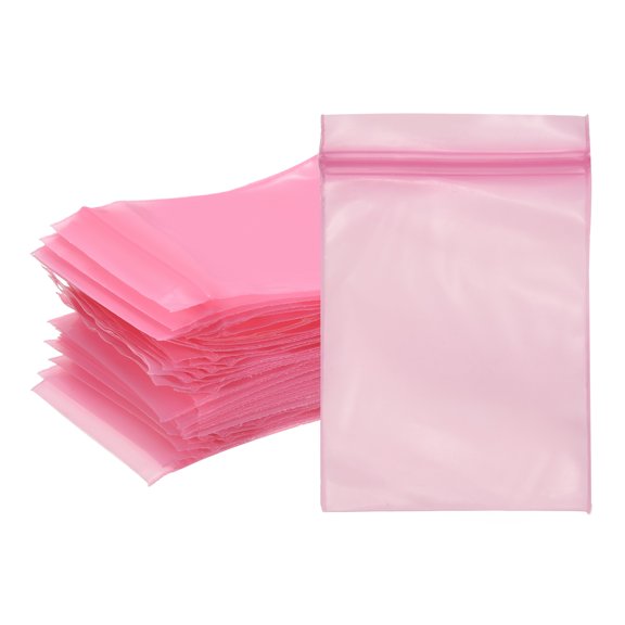 Uxcell Opaque Plastic Reclosable Zip Poly Bags, (2.4" x 1.6" - 4.7 Mil Thick, Pink) (200 Pcs), Resealable Lock Seal Zipper Durable Seal Lock Bags, Suit for - Jewelry/Photos/Shipping