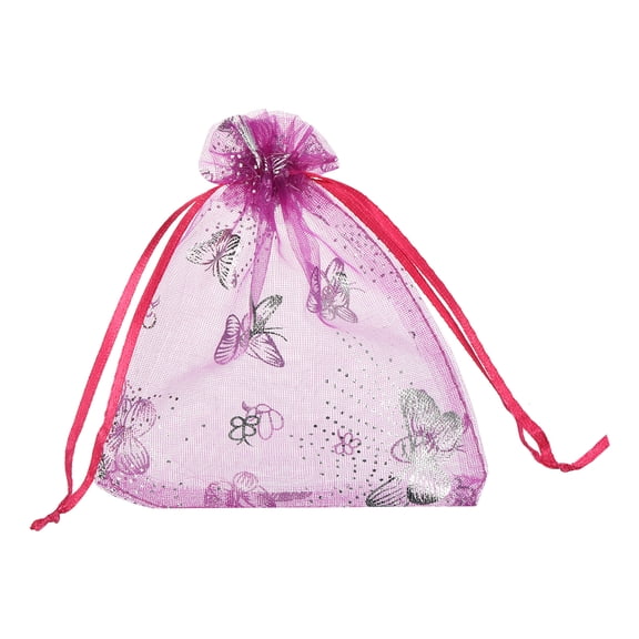 Uxcell Organza Bag, Sheer Butterfly Mesh Bags Drawstring Gift Bags Bulk Party Favor Bag Jewelry Pouches Rose Red-Silver