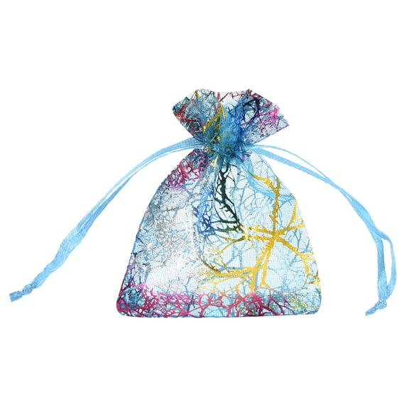 Uxcell Organza Bag, Sheer Colorful Coral Mesh Bags Drawstring Gift Bags Party Favor Bags Jewelry Pouches Lake Blue-Gold 2.7" x 3.5"