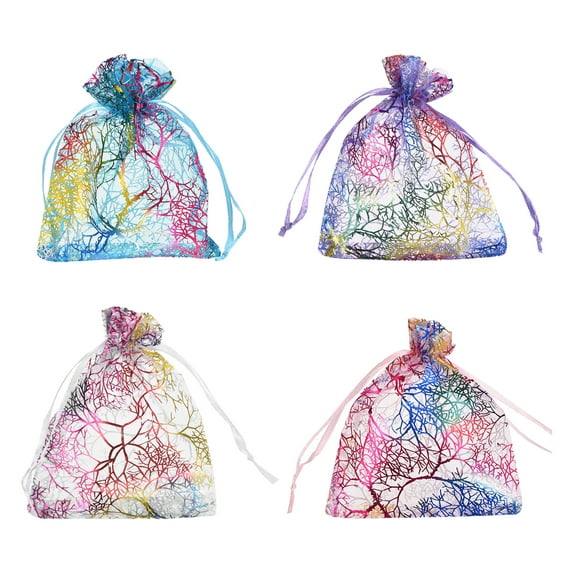 Uxcell Organza Bag, Sheer Colorful Coral Mesh Bags Drawstring Gift Bags Party Favor Bags Jewelry Pouches Multicolor-Gold 3.5" x 4.7"