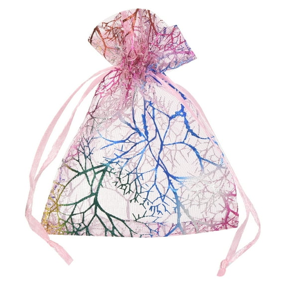 Uxcell Organza Bag, Sheer Colorful Coral Mesh Bags Drawstring Gift Bags Party Favor Bags Jewelry Pouches Pink-Gold 2.7" x 3.5"