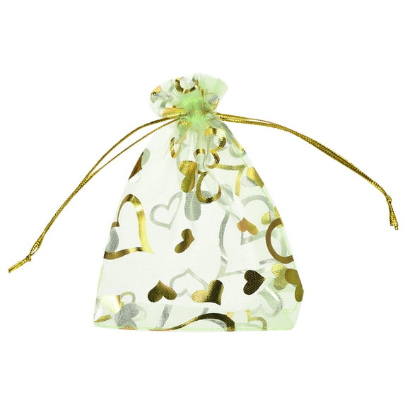 Uxcell Organza Bag, Sheer Heart Mesh Bags Drawstring Gift Bags Bulk Party Favor Bag Jewelry Pouches Green-Gold 5" x 7"