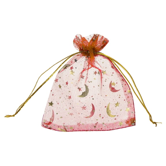 Uxcell Organza Bags, Sheer Moon Star Mesh Bags Drawstring Gift Bags Bulk Party Favor Bag Jewelry Pouches Red-Gold 3.5" x 5"