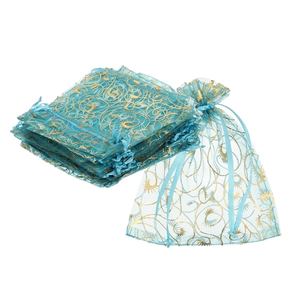 Uxcell Organza Bags, Candy Bags Mesh Bag with Drawstring for Party Favor and Gifts Lake Blue 3.94 in