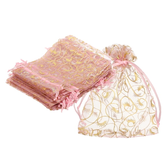 Uxcell Organza Bags, Candy Bags Mesh Bag with Drawstring for Party Favor and Gifts Pink 3.94 in