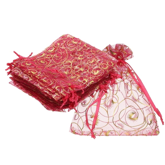 Uxcell Organza Bags, Candy Bags Mesh Bag with Drawstring for Party Favor and Gifts Rose Red 3.94 in