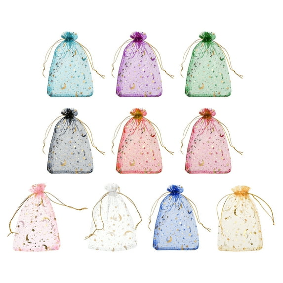 Uxcell Organza Bags, Sheer Moon Star Mesh Bags Drawstring Gift Bags Bulk Party Favor Bag Jewelry Pouches Multicolor-Gold 4" x 6"