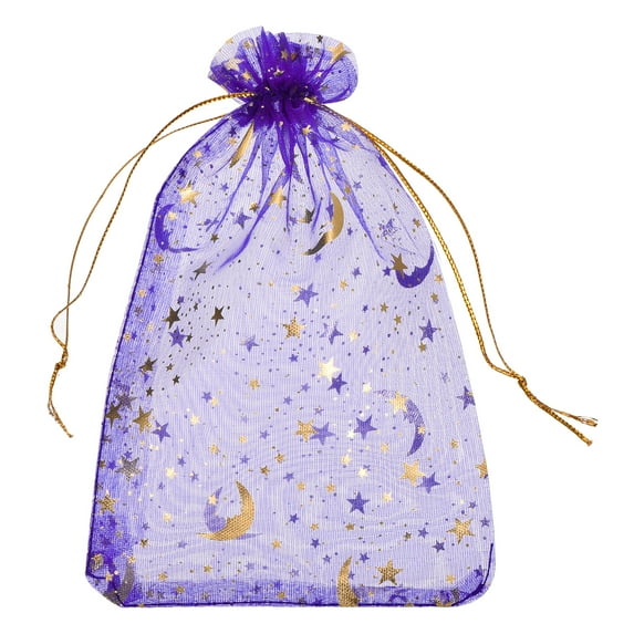 Uxcell Organza Bags, Sheer Moon Star Mesh Bags Drawstring Gift Bags Bulk Party Favor Bag Jewelry Pouches Purple-Gold 4" x 6"