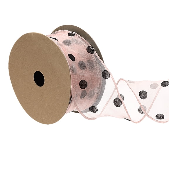 Uxcell Organza Ribbon (2 Inch x 10 Yards) - Polka Dot with Wave Ribbon Edge, for Gift Wrapping Wedding Hair Bows Bouquet DIY Crafts Decor, Pink
