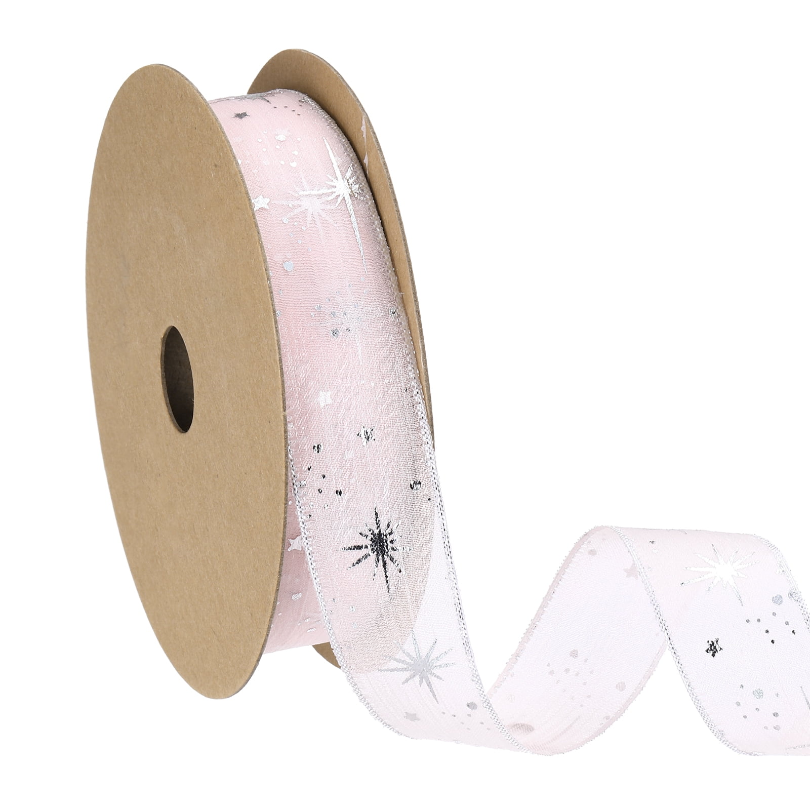 Uxcell Organza Star Ribbons Wired Christmas Tree Print Glitter Ribbon ...