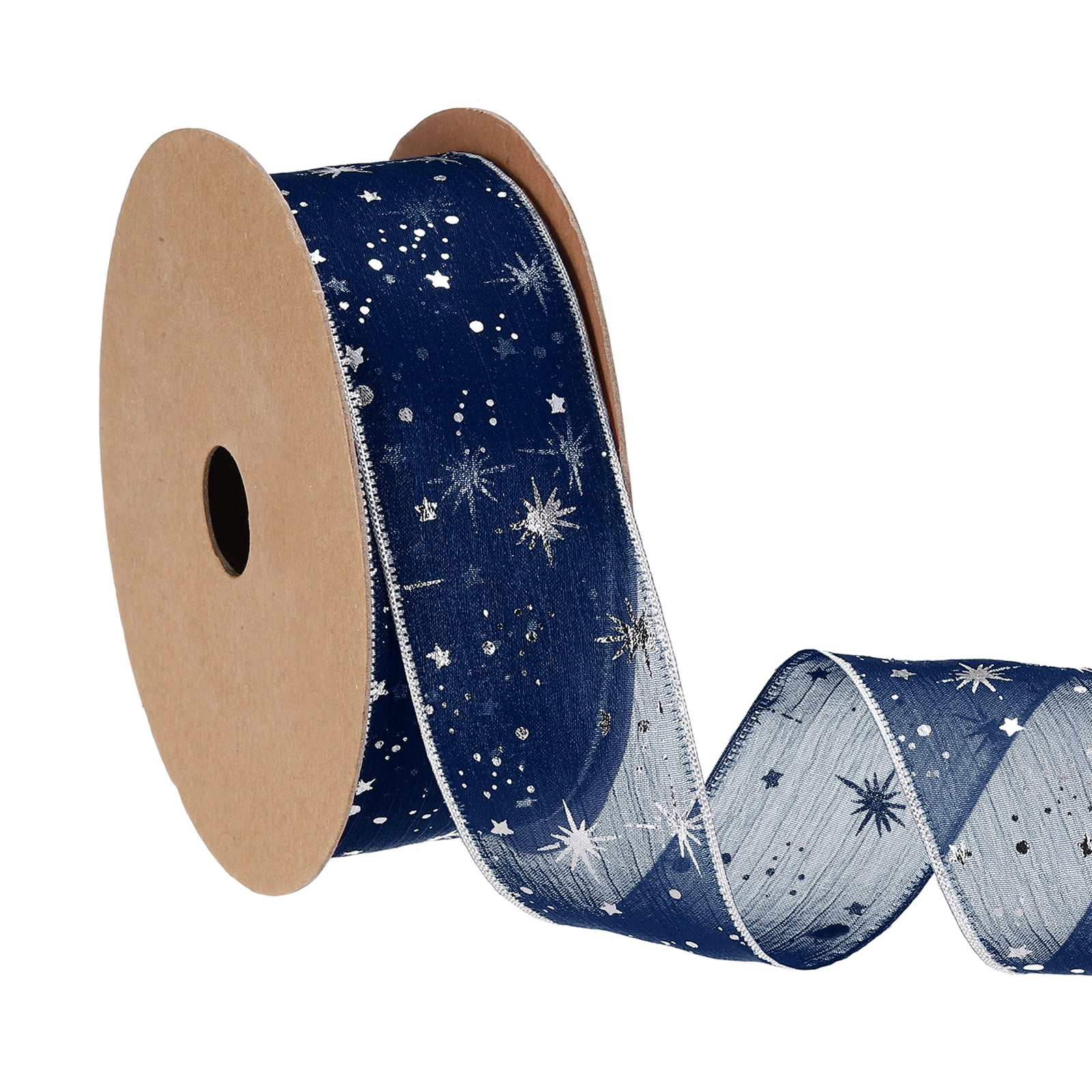 Uxcell Organza Star Ribbons Wired Christmas Tree Print Glitter Ribbon ...