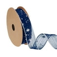 thumbnail image 1 of Uxcell Organza Star Ribbons Wired Christmas Tree Print Glitter Ribbon Navy Blue 1 in, 1 of 6