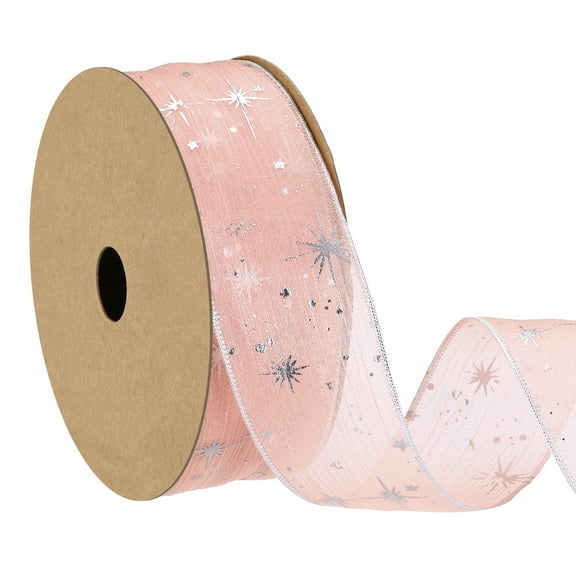 Uxcell Organza Star Ribbons Wired Christmas Tree Print Glitter Ribbon Orange 1.6 in