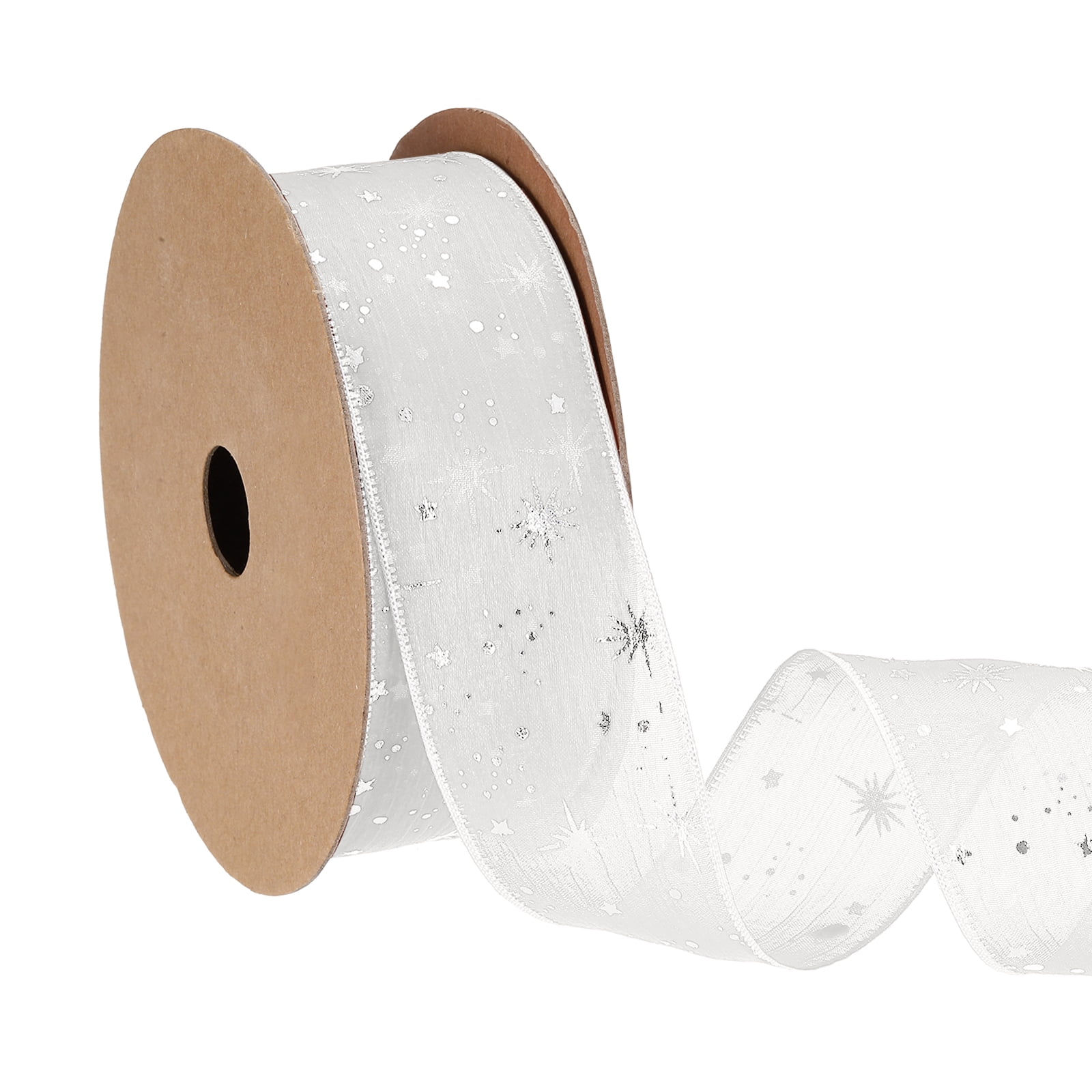 Uxcell Organza Star Ribbons Wired Christmas Tree Print Glitter Ribbon ...