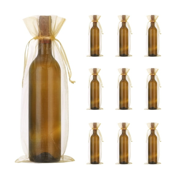 Uxcell Organza Wine Bags Gift Wrap Bags Sheer Mesh Wine Bottle Bag Drawstring Pouches for Party Wedding Gold